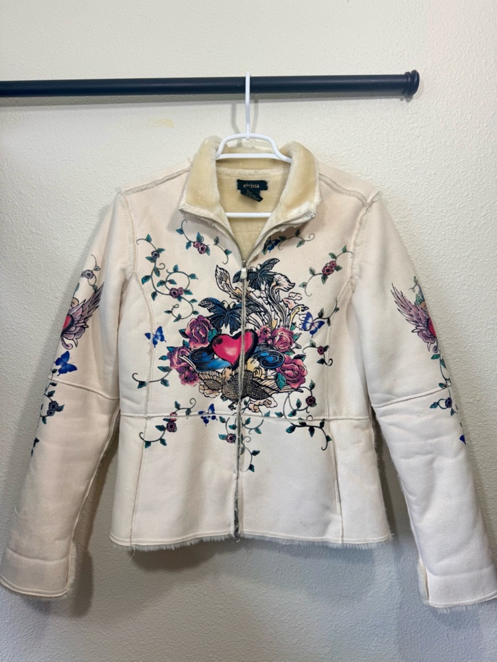 Eivissa Cream faux fur suede jacket tattoo design